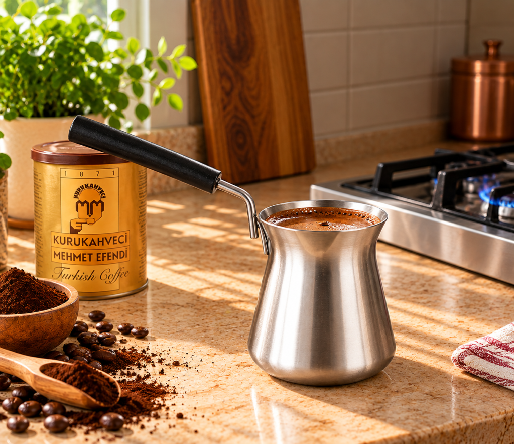Kurukahveci Mehmet Efendi Turkish coffee starter set with cezve and ground coffee